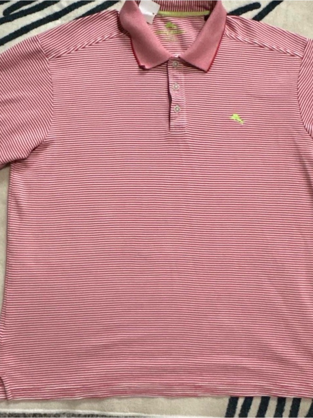 Tommy Bahama Pink Micro-Stripe Polo with Lime Logo